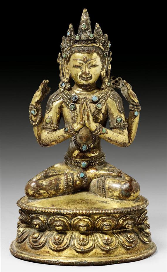 Appraisal: A GILT COPPER ALLOY FIGURE OF SHADAKSHARI AVALOKITESHVARA WITH INLAID