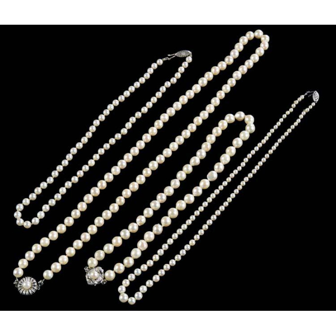 Appraisal: Group of Four Cultured Pearl Necklaces one a graduated strand