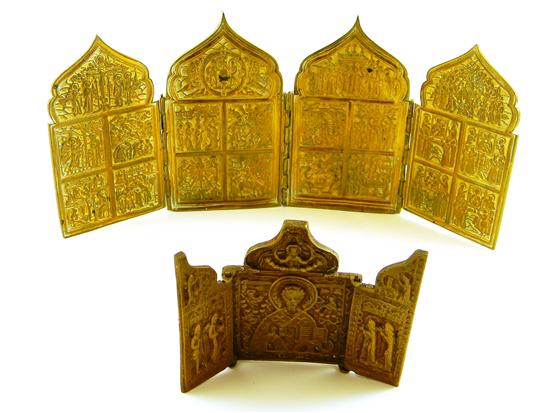 Appraisal: th th C Russian folding multi-part metal icons two pieces