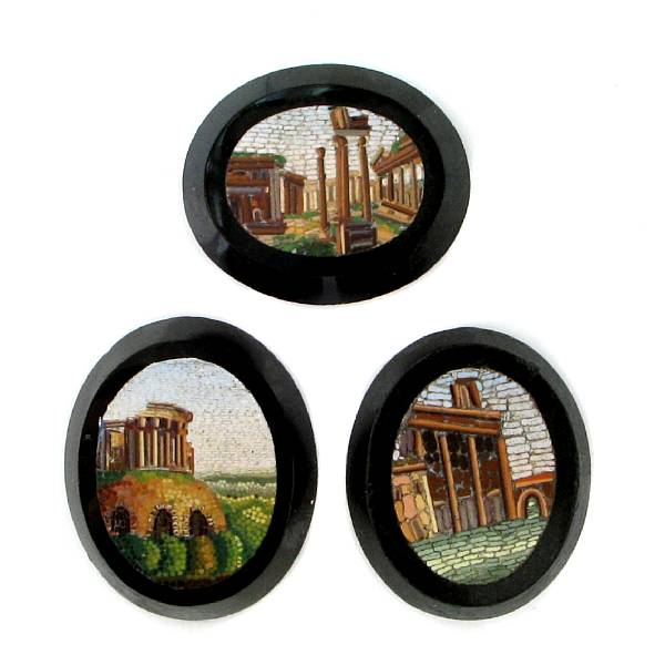 Appraisal: A collection of three micro-mosaics oval shape of architectural motif