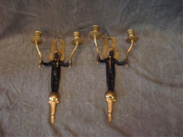 Appraisal: Pr Empire bronze Egyptian revival style sconces Looks to have