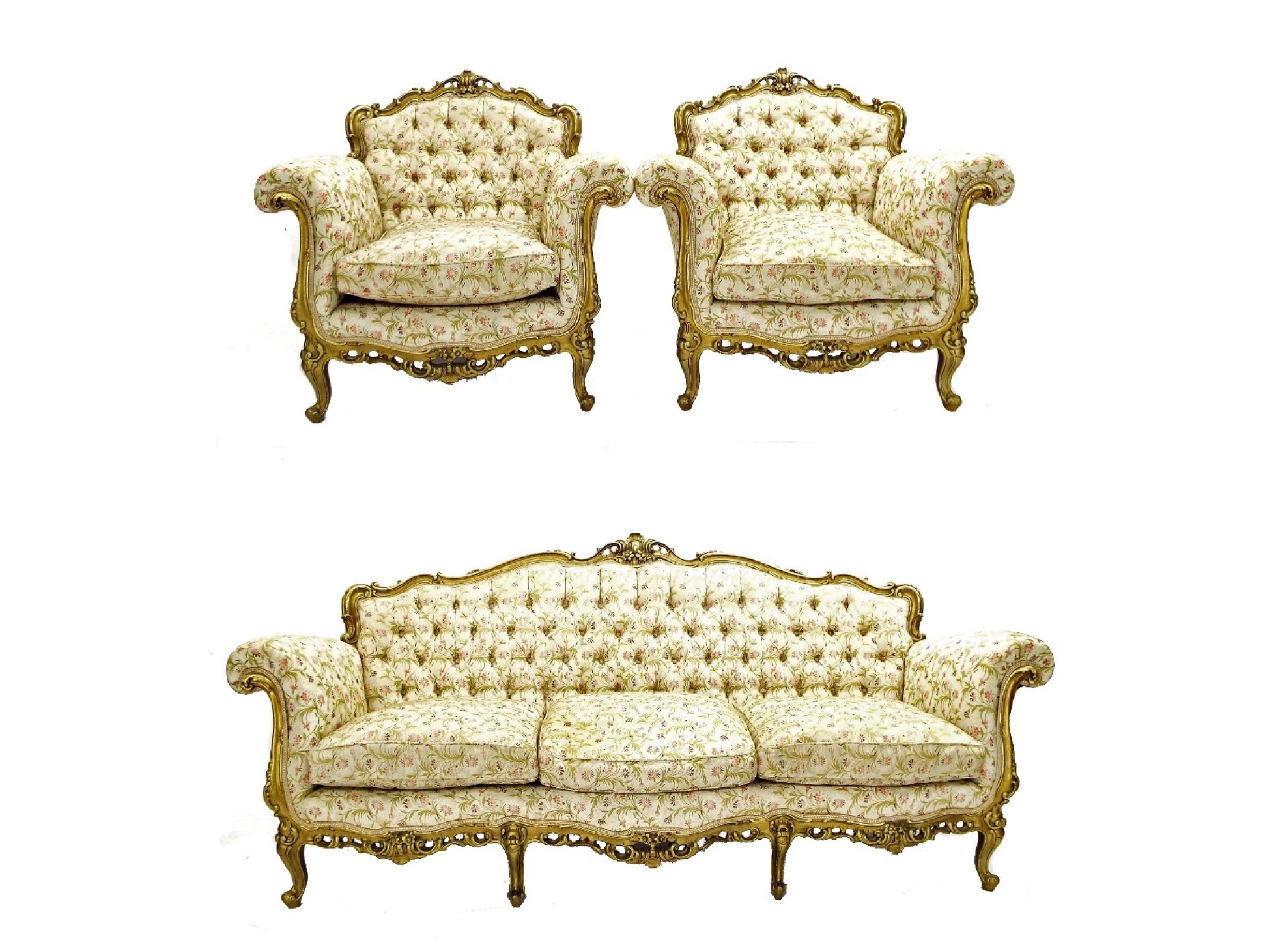 Appraisal: Exquisite and good quality French button-back and giltwood three piece