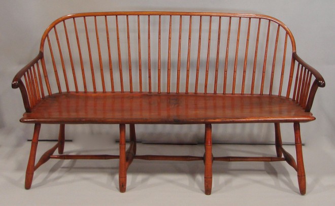 Appraisal: Hickory bamboo turned spindle back settee scrolled arm eight leg