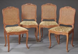 Appraisal: Set of Four French Louis XV Style Carved Beech Din