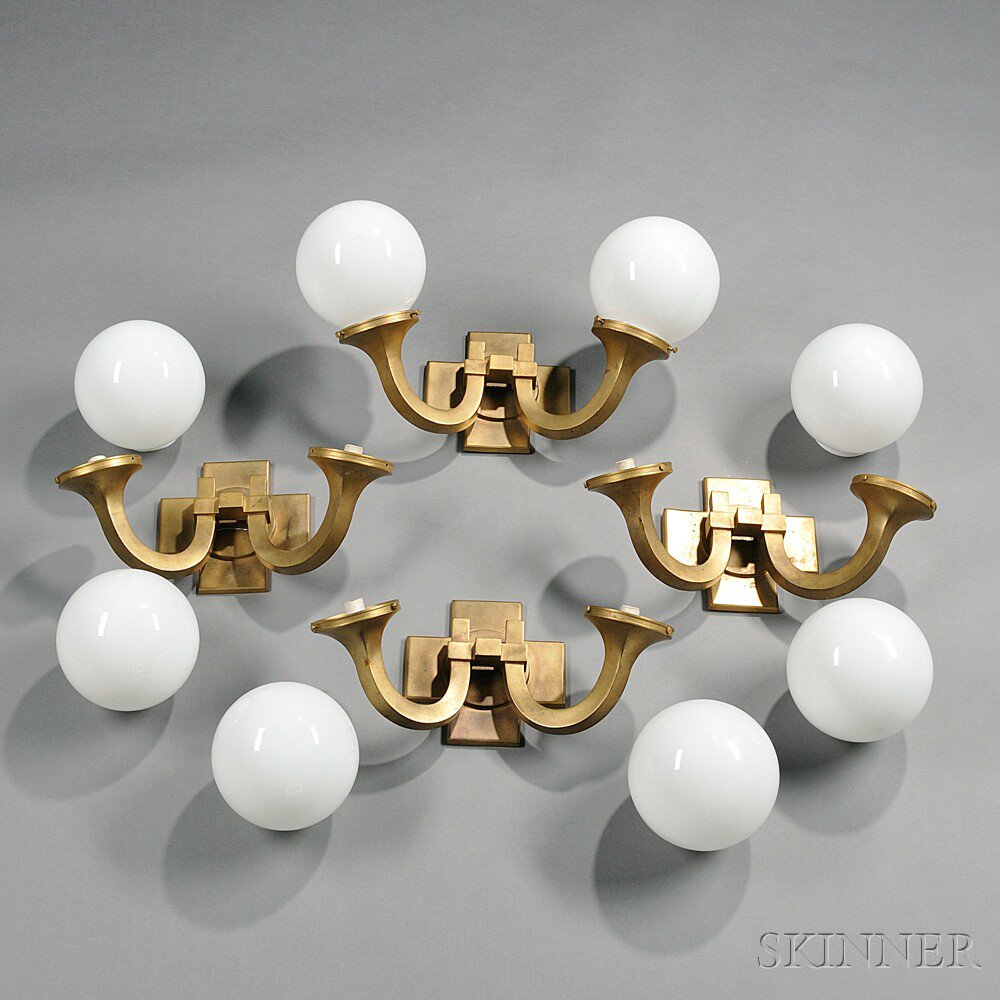 Appraisal: Four Art Deco Wall Sconces Vermeil wash on metal art