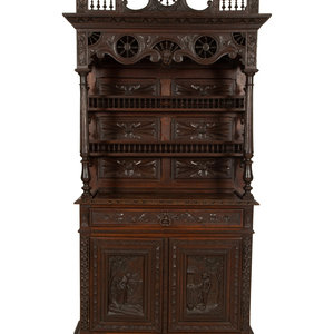 Appraisal: A French Breton Carved Oak Sideboard Cabinet th Century Height