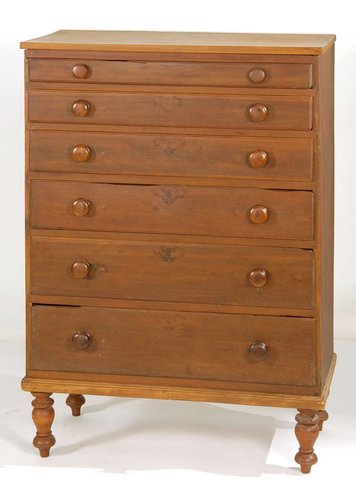 Appraisal: ANTIQUE AMERICAN SIX-DRAWER CHEST First Quarter of the th CenturyIn