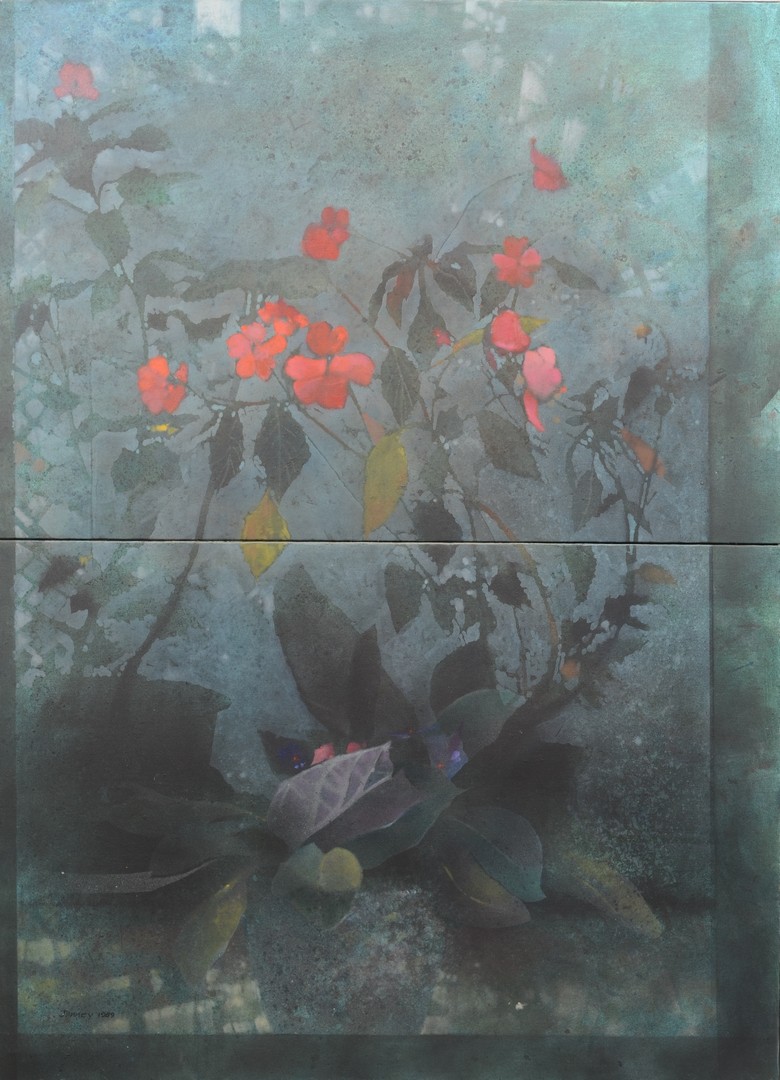 Appraisal: Steven Janney American active PA acrylic on canvas Flowers at