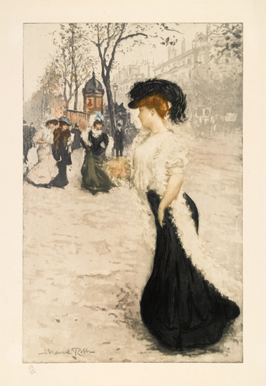 Appraisal: MANUEL ROBBE Femme sur les Boulevards Color aquatint circa x