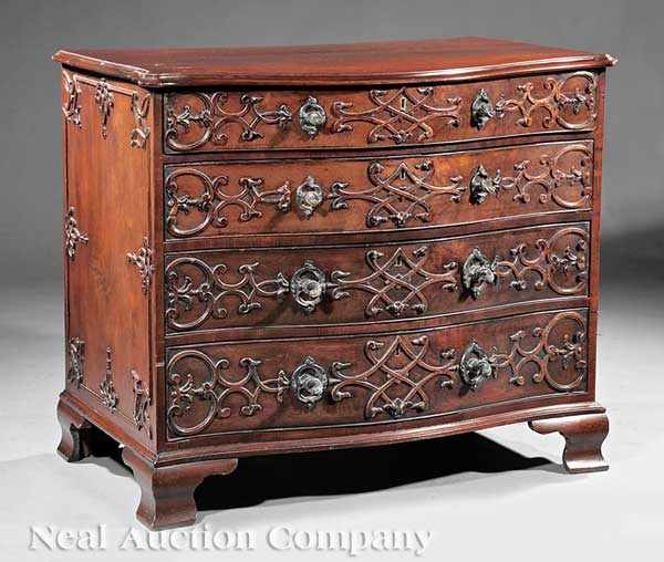 Appraisal: A George III Carved Mahogany Chest c serpentine case having