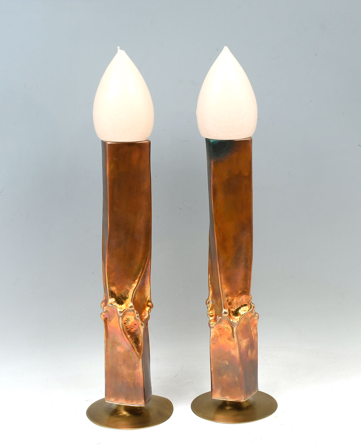 Appraisal: PAIR OF MODERN THOMAS ROY MARKUSEN CANDLESTICKS Brutalist candlesticks having