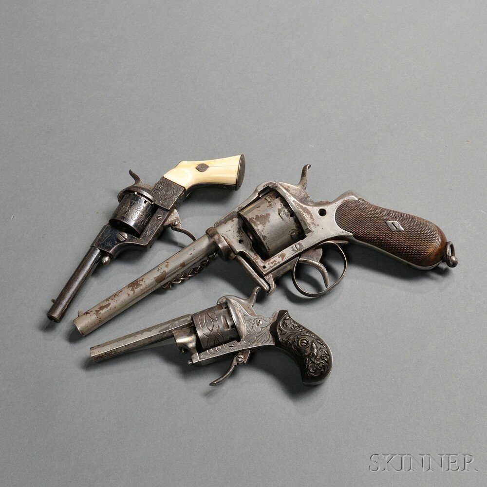 Appraisal: Three Belgian Pinfire Revolvers c mid to late th century