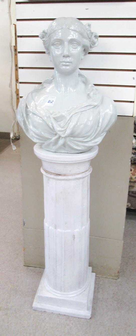 Appraisal: GLAZED TERRACOTTA BUST AND PEDESTAL Italian th century the bust