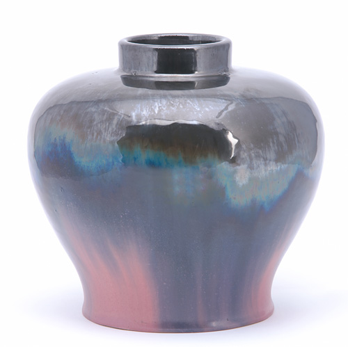 Appraisal: FULPER Vase with flat shoulder covered in Mirror Black cobalt