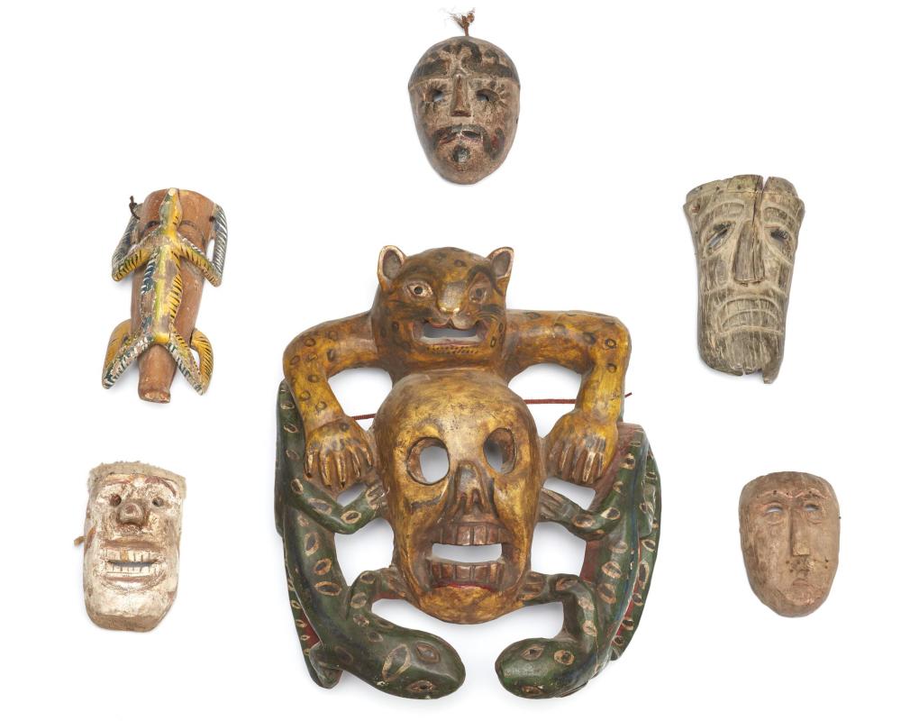 Appraisal: Six Mexican festival masks th Century Mexico Each polychromed carved