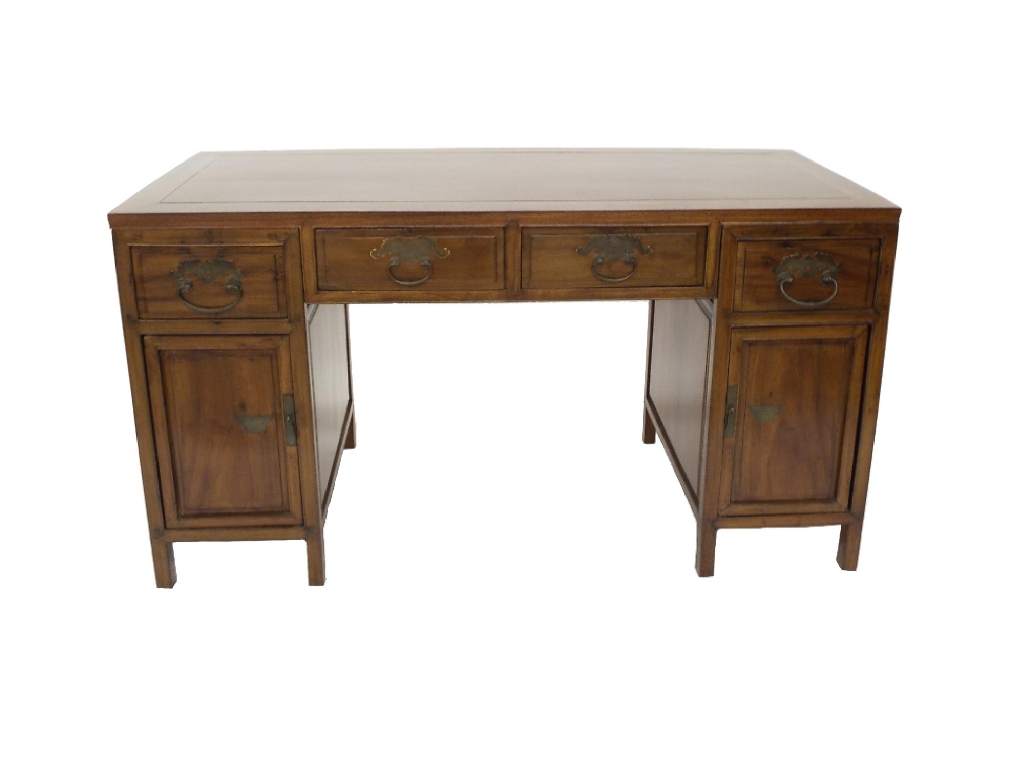 Appraisal: Chinese hardwood twin pedestal desk altar table fitted with four