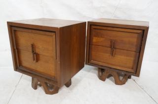 Appraisal: Pr Mid Century Modern Walnut Night Stands draw Pr Mid