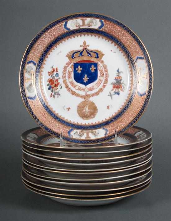 Appraisal: Set of Samson rouge-de-fer porcelain armorial plates in the Chinese