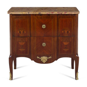 Appraisal: A Louis XV XVI Transitional Style Sans Traverse Marquetry Br