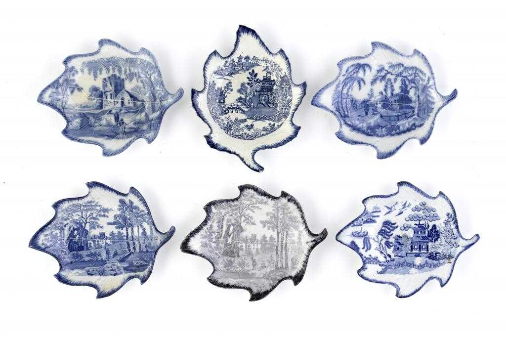 Appraisal: SIX DAVENPORT AND OTHER BLUE PRINTED EARTHENWARE PICKLE DISHES of