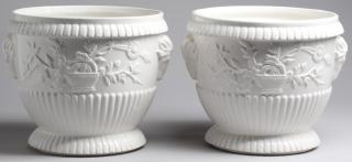 Appraisal: Pair of Tiffany Italian White Porcelain Cache Pots The sides