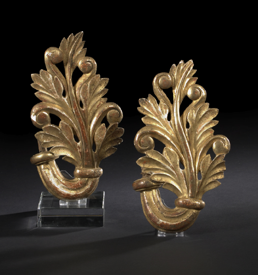 Appraisal: Pair of Italian Leaf-and-Scroll -Carved Giltwood Pole Finials third quarter