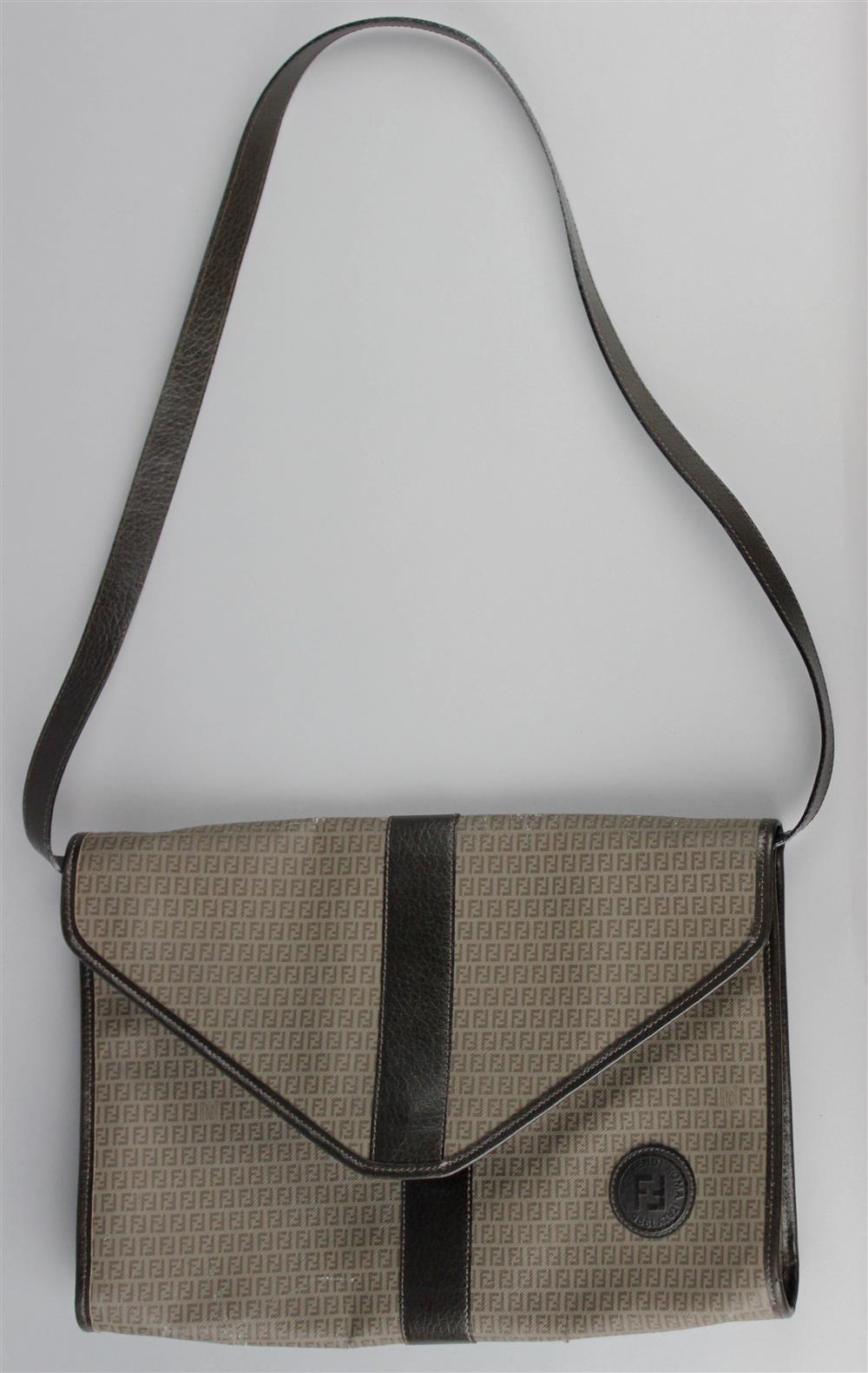 Appraisal: FENDI ICONIC INITIALED CANVAS WITH LEATHER TRIM ENVELOPE CLUTCH CONVERTIBLE