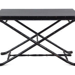 Appraisal: A Black Painted Faux Bamboo Coaching Table th Century Height