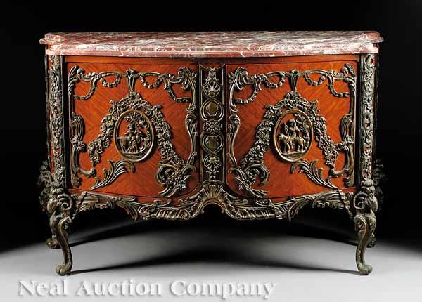 Appraisal: A Louis XV-Style Parquetry and Patinated Bronze-Mounted Serpentine Commode having