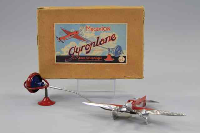 Appraisal: BOXED GYROPLANE Jouet Scientifique light aluminum three prop jet plane