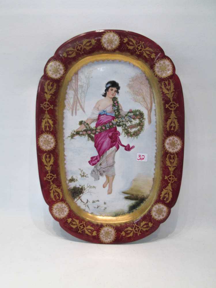 Appraisal: VICTORIAN HAND PAINTED PORCELAIN PLATTER depicting a young maiden representing