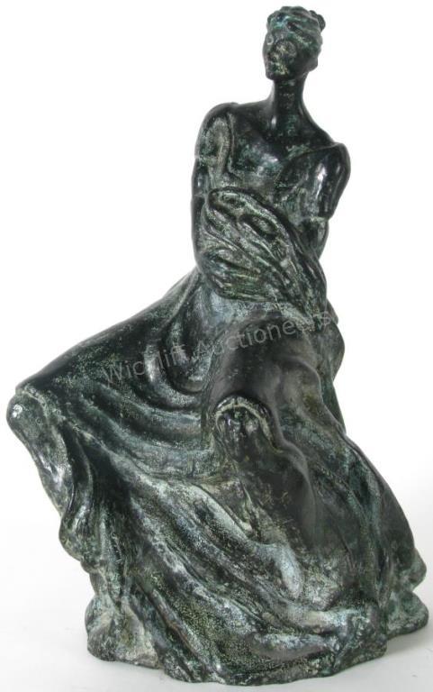 Appraisal: Bronze Mother and Child Sculpture depicting a seated woman in