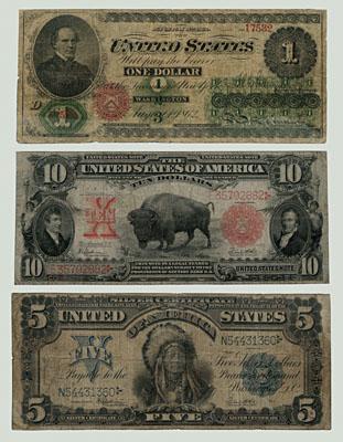 Appraisal: pieces early U S currency large size five legal tender