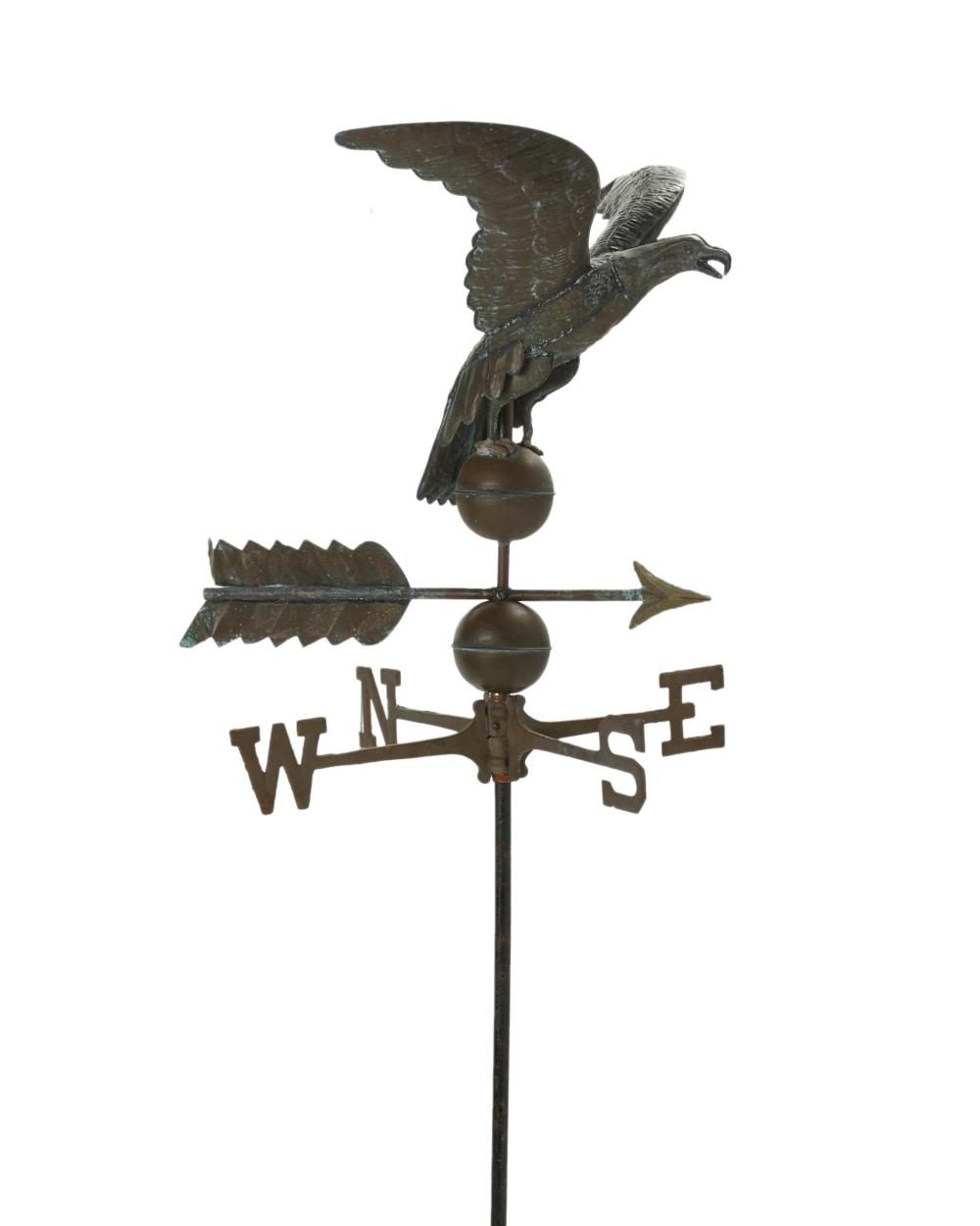 Appraisal: An American molded copper eagle weathervane Second Half th Century