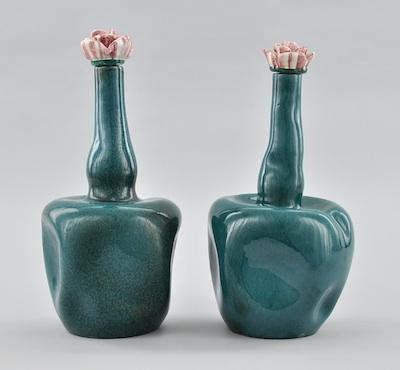 Appraisal: A Pair of Green Porcelain Vases Bulbous pinched shape with