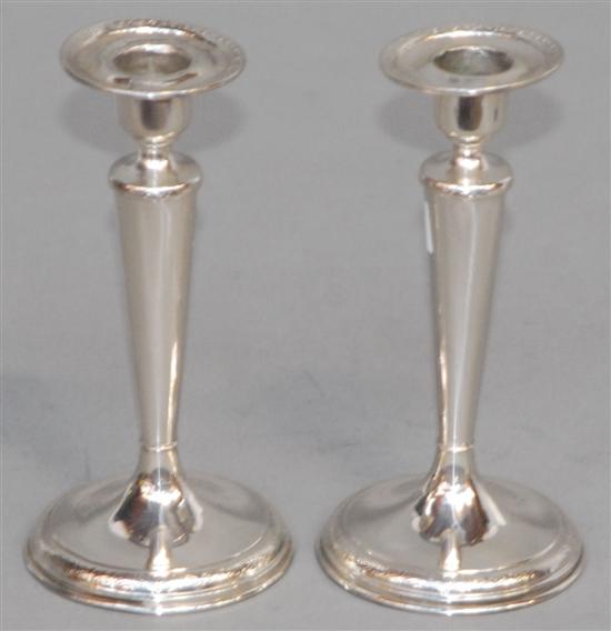 Appraisal: PAIR BLACK STARR FROST WEIGHTED STERLING SILVER CANDLESTICKS With chased