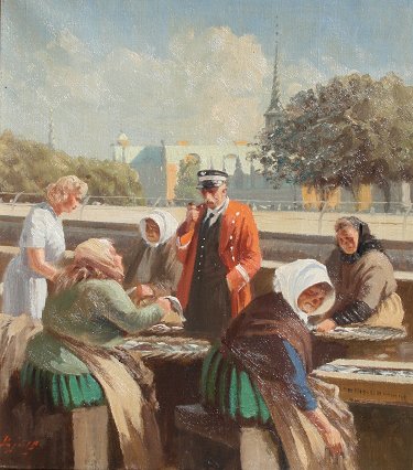 Appraisal: BJULF Soren Danish - ''Mailman at Fish Market in Copenhagen''