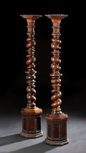 Appraisal: Pair of Italian Mahogany and Rosewood Torcheres early th century