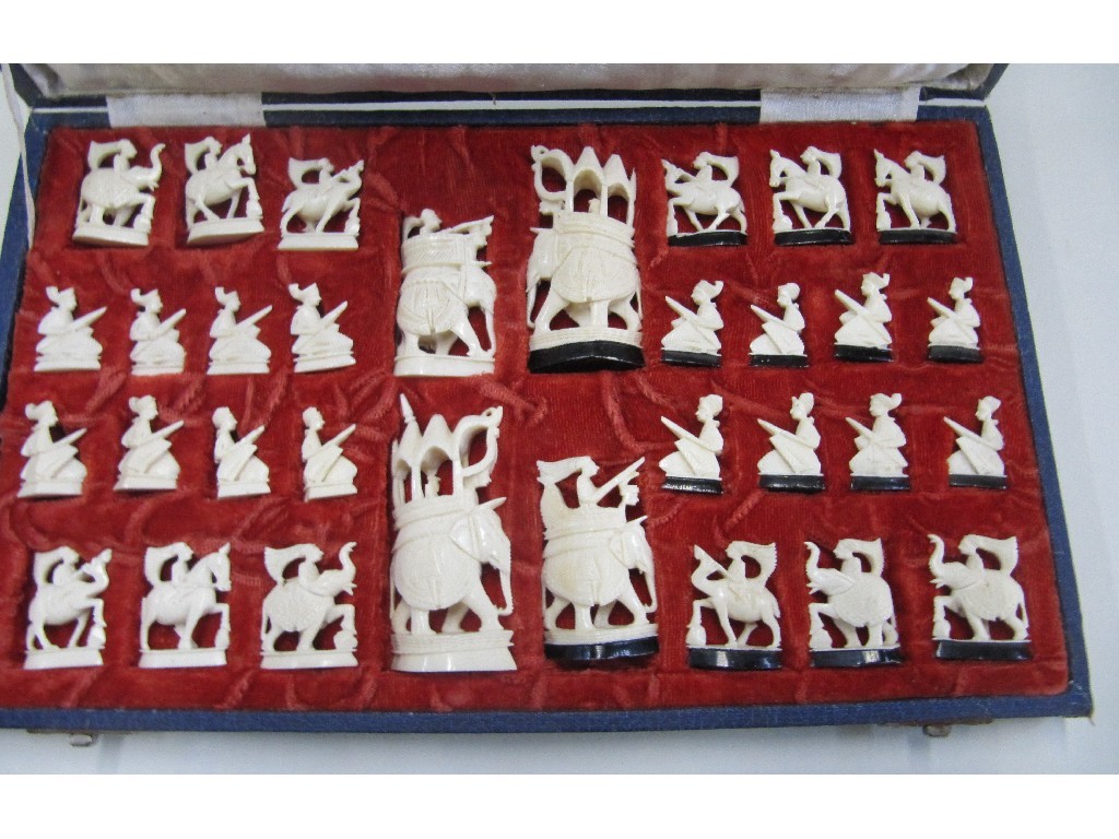 Appraisal: Cased Indian carved chess set