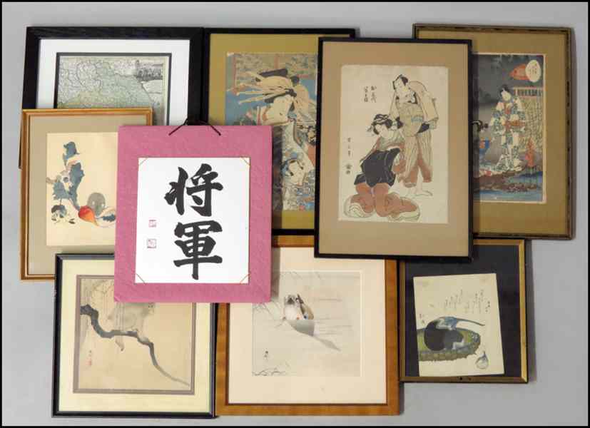 Appraisal: GROUP OF SIX JAPANESE WOODBLOCK PRINTS Together with a map