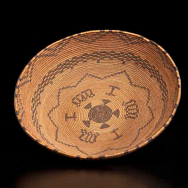 Appraisal: Apache Basketry Tray bottom of tray woven with branding elements