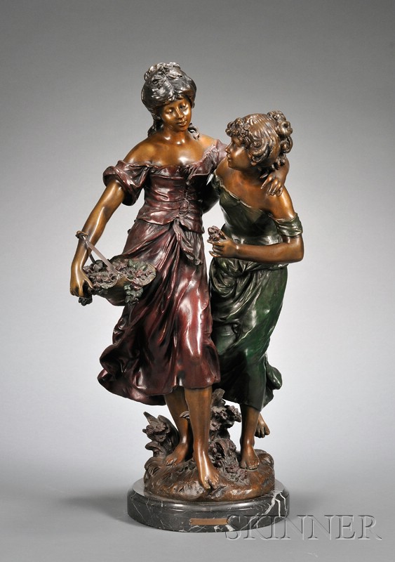 Appraisal: Patinated Bronze Figure of Two Flower Gatherers th century after