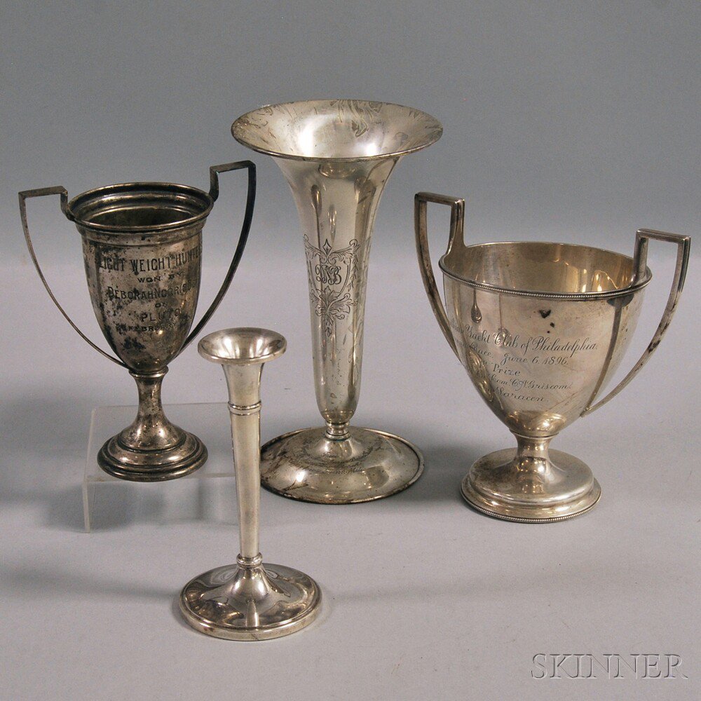 Appraisal: Four Sterling Silver Vases and Trophies an S Kirk Son