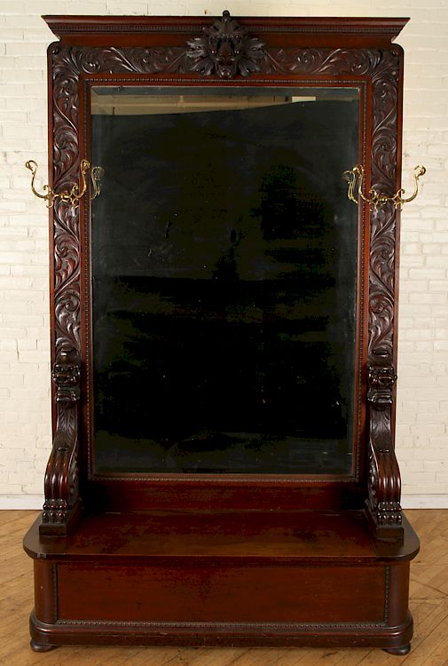 Appraisal: VICTORIAN MAHOGANY HALL RACK CIRCA An American Victorian mahogany lift