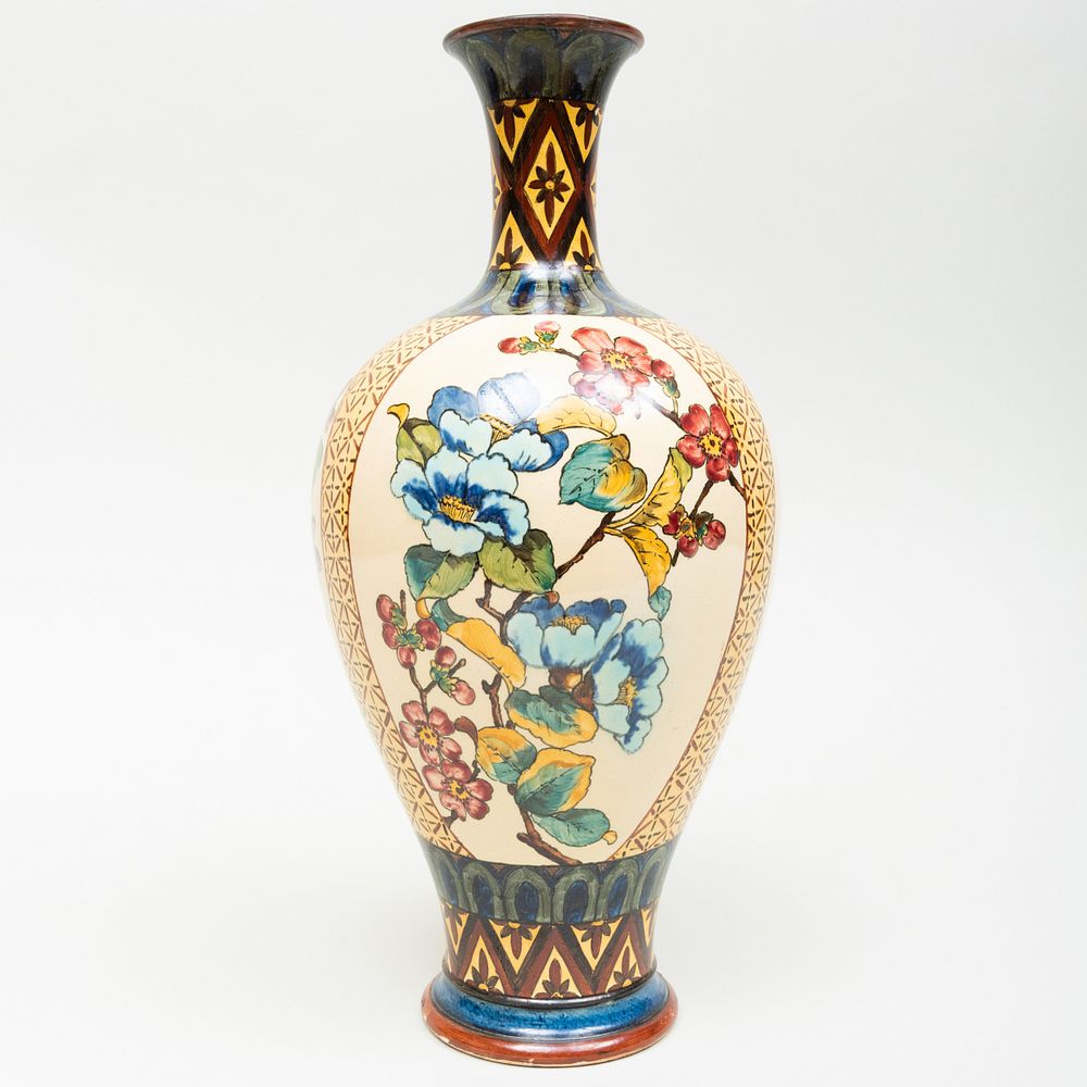 Appraisal: Doulton Lambeth Faience Vase Decorated with Flowering Branches Impressed and