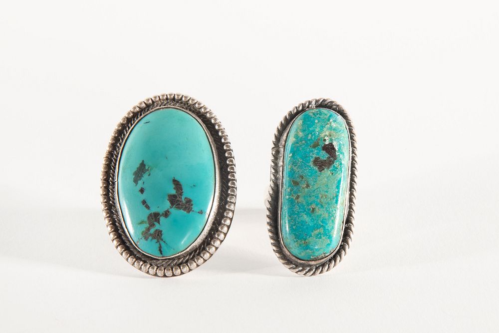 Appraisal: Two Navajo Turquoise and Silver Rings NavajoTwo Turquoise and Silver