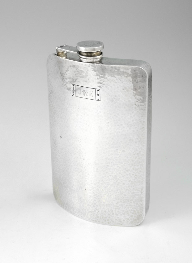 Appraisal: HAND HAMMERED INTERNATIONAL SILVER STERLING FLASK pint flask hand hammered