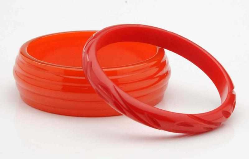 Appraisal: Lot of Carved Bakelite Bracelets Includes one orange and one