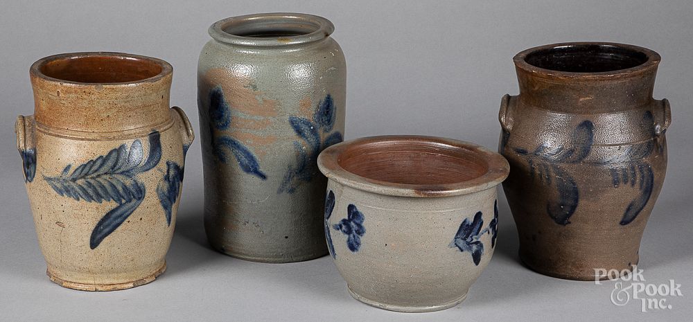 Appraisal: Four Pennsylvania stoneware crocks th c Four Pennsylvania stoneware crocks