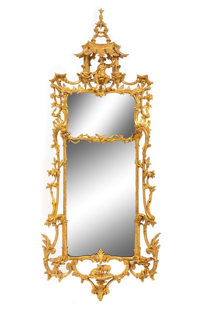 Appraisal: A Chinese Chippendale Carved Giltwood Pier Mirror A Chinese Chippendale